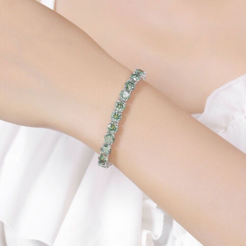 3-6.5mm Real Green Moissanite Tennis Bracelet Men Hip Hop 925 Silver Pass Tester - Picture 7 of 13