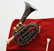Upturned Bell Pocket trumpet Black Gold Dizzy style horn 2 Mouthpiece