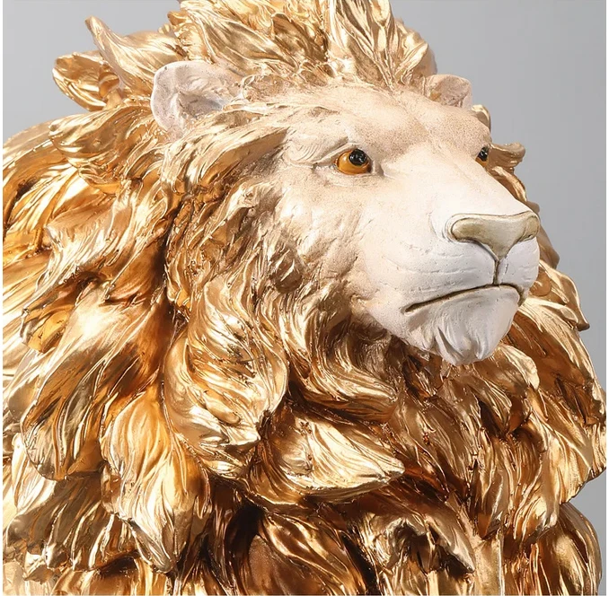 Moderna decoración del hogar león dorado estatua arte resina escultura grande adorno de lujo Foto 4 de 4