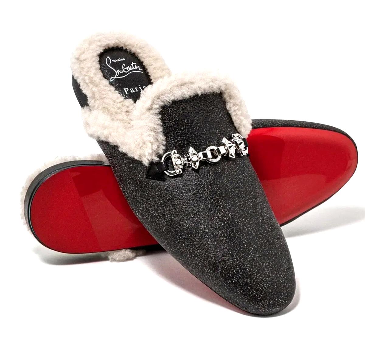 Christian Louboutin Woolito Swing Flat 43 Black Shearling Leather Mule Loafers Christian Louboutin Schuhe Slippers Woolito Shearling  main image 3