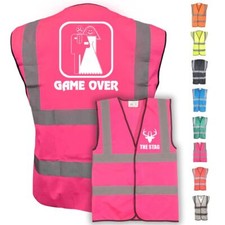GAME OVER STAG Hi Vis Vest, Stag do, Fancy Dress, Funny Waist Coat, Stag Head