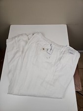  89 NWT Caribbean Roundtree  Yorke Linen Pants Men 48x32 Elastic Waist White