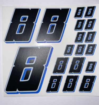 Matte Black-w/ White Outline Blue Shadow #8 s Racing Numbers Vinyl   Rc Box L3