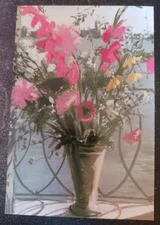 art postcard Dmitry Bushen Pastel flowers vase  painting unposted