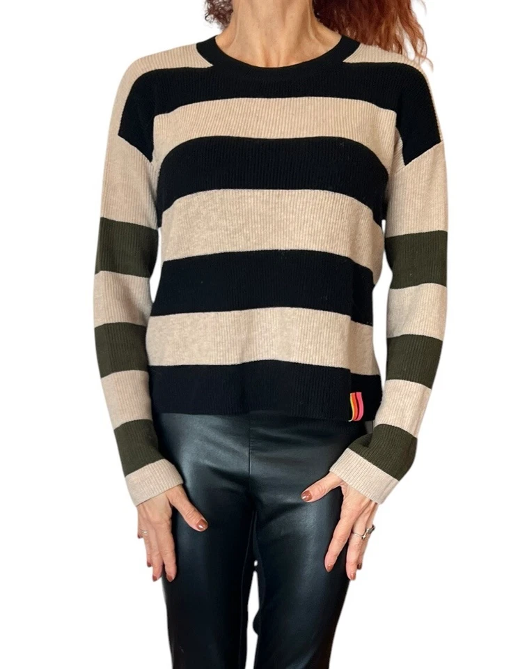 MUJER LISA TODD SUÉTER CROP JERSEY CUELLO REDONDO RAYAS LANA CACHEMIR XS Foto 2 de 4