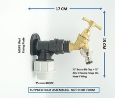 MDPE Compression Wall Plate Elbow (25mm) + 1/2" Brass Tap & Zinc Chrome Snap On