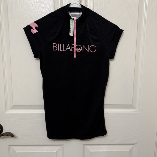 Billabong Girls Size 10 Surf Top Rash Guard Quarter Zip Size 10 Black NWT