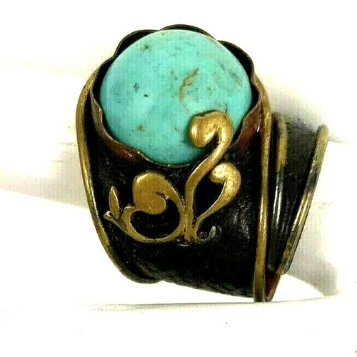 Vintage Ring Hand Crafted Artisan Statement Size 6 Mixed Metals Brass Boho