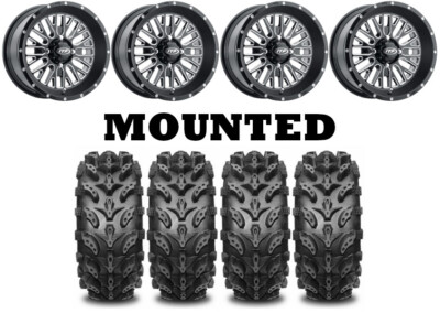 Kit 4 Interco Swamp Lite Tires 28x9-14 on ITP Momentum Black Wheels CAN