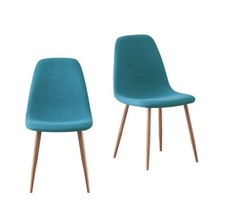 Teal Blue Upholstered Dining Chairs (Set of 2) Chic Ludlow - New Boxed