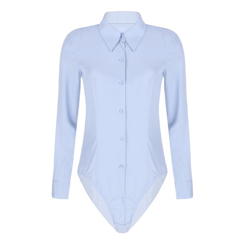 Womens Bodysuit Long Sleeve Shirt Button Down Leotard Slim Fit Jumpsuit Solid - Picture 31 of 55