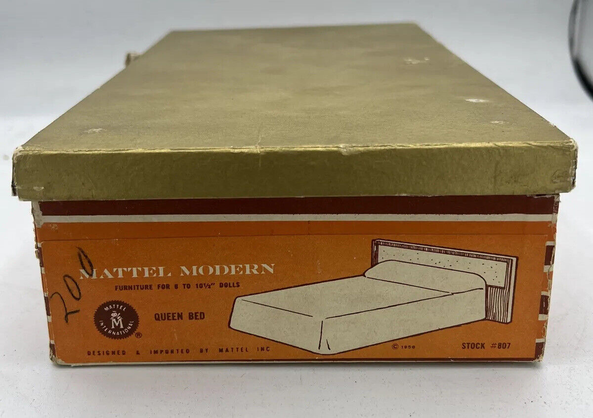 VTG BARBIE 1958 MATTEL MODERN FURNITURE QUEEN BED STOCK #807 MADE IN JAPAN  W/BOX