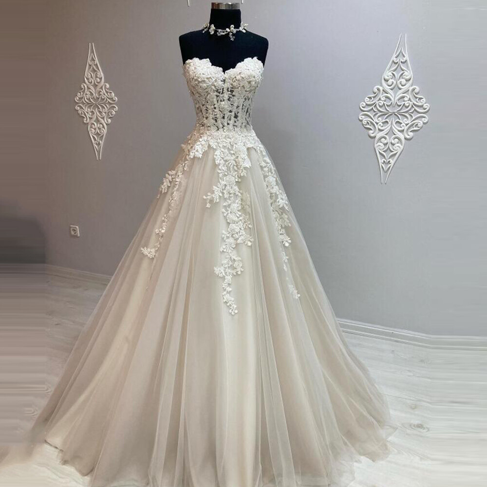 A-line Wedding Dresses Sweetheart Sleeveless Lace Appliques Corset Bridal  Gowns | eBay