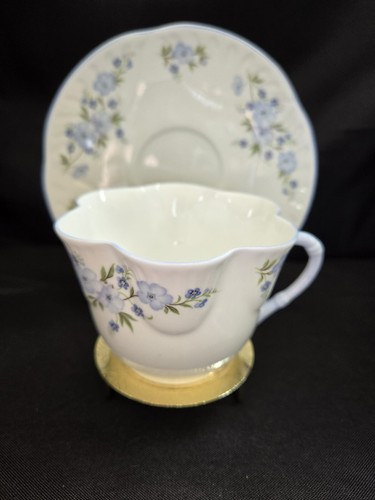 Dainty Crown Staffordshire Cup & Saucer Eng. Blue Floral ROCK GARDEN England - Picture 2 of 8