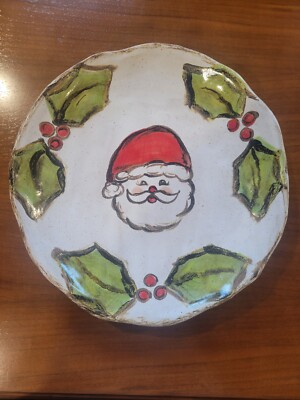 EttaB Pottery Decorative Plate Christmas Santa and Holly
