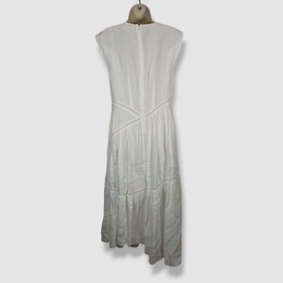FRAME Gathered Seam Lace Inset Dress | White | Linen | Size Medium FRAME Gathered Seam Lace Inset Dress | White | Linen | Size Medium