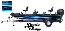 Cyan Blue Abstract Lines Hexagon Pattern Bass Boat Decal Wrap USA Vinyl