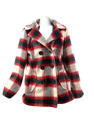 wool blend plaid pea coat 