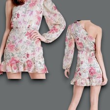 New Express Metallic Floral Women's Sz XS One Sheer Sleeve Pleated Romper