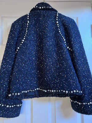 CHANEL 17A NEW TAGS TWEED FANTASY BLUE JACKET SEQUINS PEARLS CC