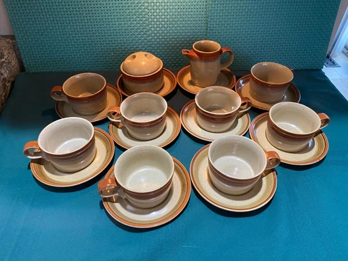 Mikasa Potters Art Ben Seibel Country Cabin PF852 Coffee Mug Cup & Saucer Set of