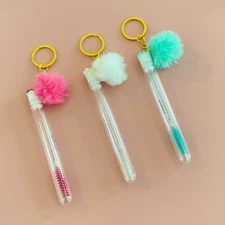 3 for $10 Tube Eyelash Brush/Spoolie with Furball & Gold Keychain | Mascara Wand