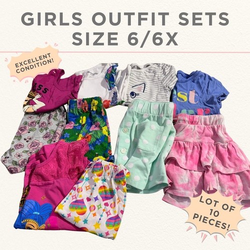 Lot of 10 Girls’ Size 6 Outfits – 5 Sets w/ Shorts, Skirts & Shirts Preowned