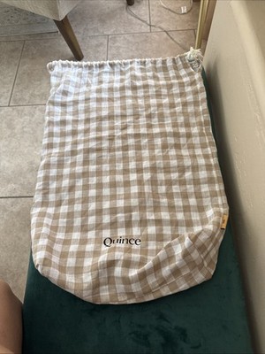 Quince Linen Storage Bag Sheets Purse King Size Tan White Gingham