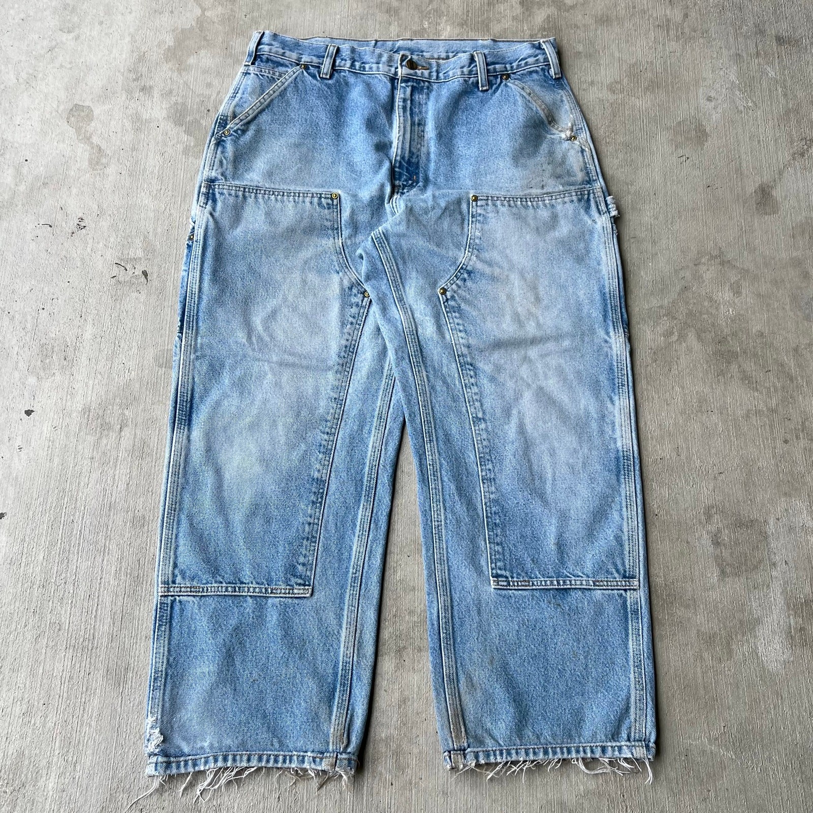 Carhartt blue denim jeans double knee work wear carpenter pants