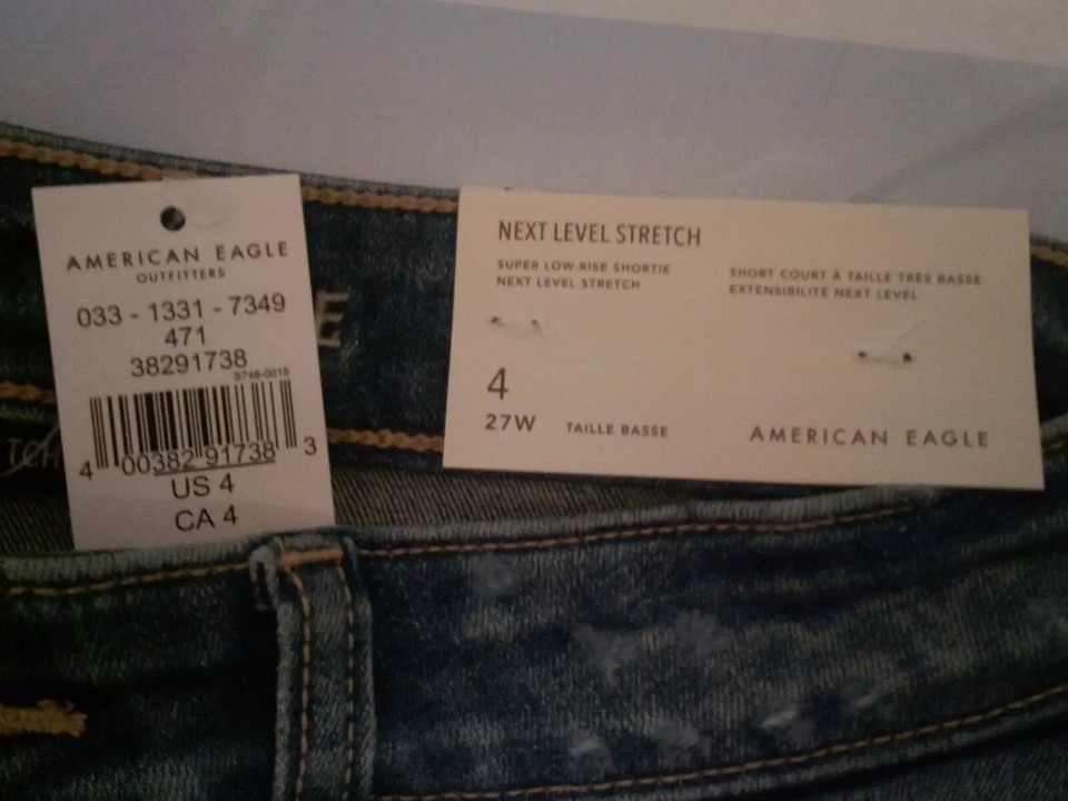 RARE AMERICAN EAGLE SUPER LOW-RISE SHORTIE- NEXT LEVEL STRETCH SIZE 4 WAIST 27 image 6