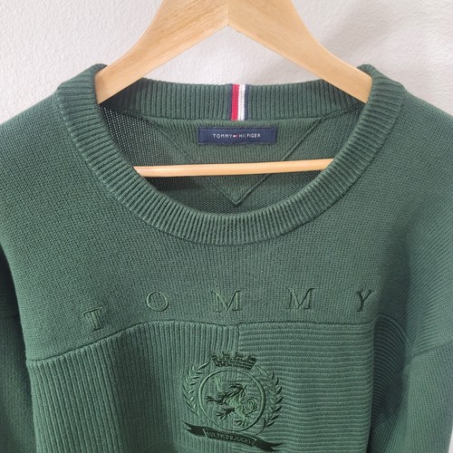 Pull homme Tommy Hilfiger vintage logo écusson XL vert coton tricot pull - Photo 1/20