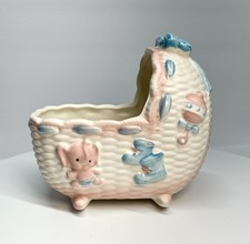 MCM Vintage Baby Cradle Bassinet Ceramic Planter Shower Nursery Kitschy Vase