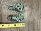 Pair Small Cast Marine Pulley Blocks with Swivel Hooks Authentic Green Verdigris — photo 2