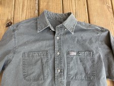 Vintage Faded Green CARHARTT Denim Work Shirt Men Large Button Down Cotton USA
