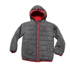 Under Armour Jacket Kids 5 Gray Red Hooded ColdGear Puffer Winter Coat Zip