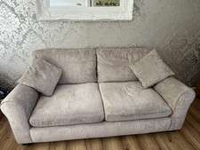 Argos Beige 3-Seater Polyester Sofa Rolled Arms, Removable Cushions