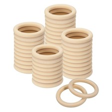 50Pcs 65mm 2.6" Natural Wood Rings, 10mm Smooth Unfinished Wooden Circles