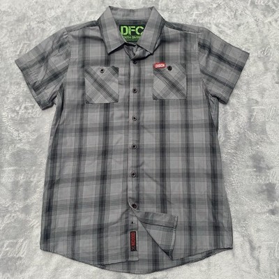 Dixxon Flannel Co Youth Large Black Gray Plaid Short Sleeve D-Tech Button Shirt