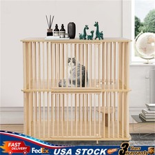 Cat House 2 Tier Rectangular Wooden Large Cat Villa with 4 Wheel Cat Cage
