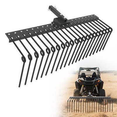 48/60'' Pine Straw Rake w/ 21 Tines Fit 2'' Receiver for Lawn Tractors & ATV/UTV
