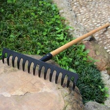Image of 14 Tooth Stainless Steel Garden Rake Soil Leaf Hay Lawn Farming Hand Tool