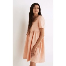 Madewell Linen Blend Allie Mini Dress Square Neck Puff Sleeve Peach XS