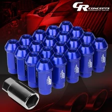 J2 M12 X 1.25 7075 ALUMINUM 25MM OD/50MM 20PCS CLOSE END LUG NUT W/ADAPTER BLUE