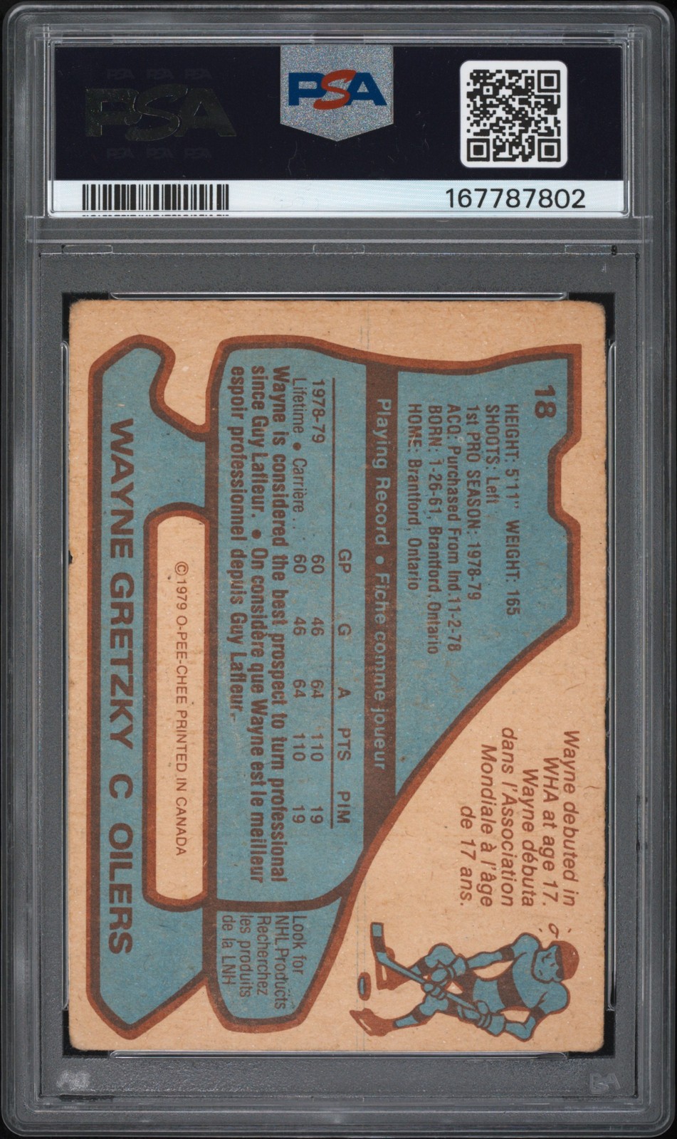 1979 O-PEE-CHEE #18 WAYNE GRETZKY ROOKIE RC PSA 2 view 2