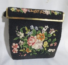 Vintage Beaded Tapestry Floral HandBag Purse Clutch France