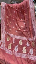 Brown 100 khadi Chiffon Sari Zari Banarasi Woven Designer Saree With Blouse Pc