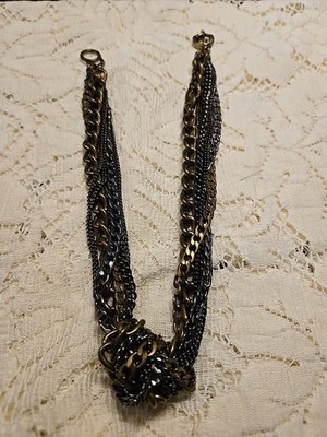 Odd Mixed Metals Knotted Chains Necklace Texture Artisan Brutalist Rugged Design