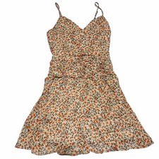 All in Favor Mini Abito Floreale XS Increspato Chiffon Spaghetti Strap Estivo Boho Nuovo con etichette