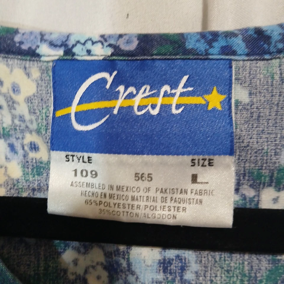 Crest Scrub Top Size L Womans  Blue Floral Med Vet Peds - Image 4 of 4