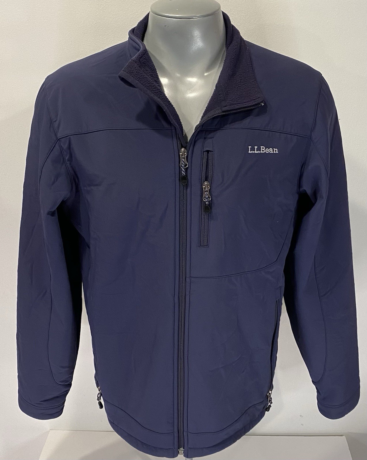 LL Bean Softshell M Medium Jacket Mens Blue Fleece Lined Full Zipper